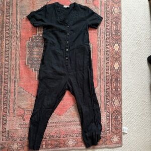 EVERLANE Women's The 100% Linen Short-Sleeve Jumpsuit Size 6 Black
